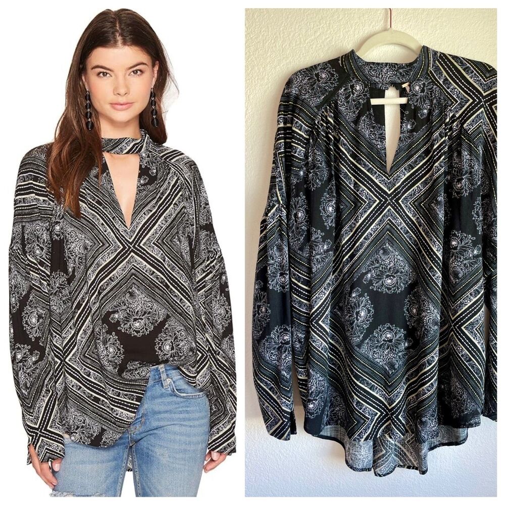 NWOT Free People Women's Walking On A Dream Oversize Tunic Top in Black - Size M